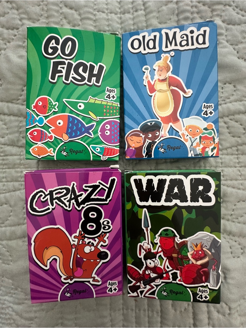 Set of Kids Card Games. Old Maid, Go Fish , War , Crazy 8